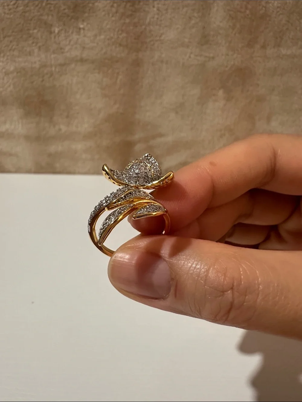 Gold and Silver Leaf Cluster Cocktail Ring - Women's Jewelry